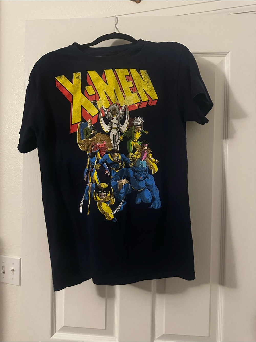 y2k X-Men Graphic Crew Neck T-Shirt - Dark Navy Blue